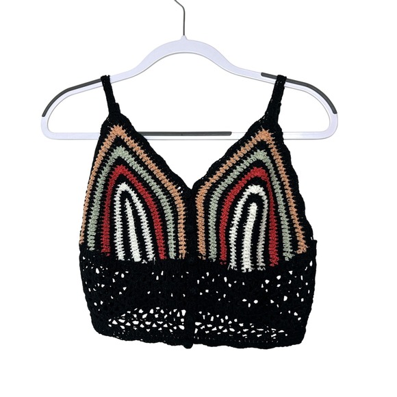 POL Tops - POL Crochet Rainbow Crop Top Festival Boho Sleeveless Tank Top Black Size M‎